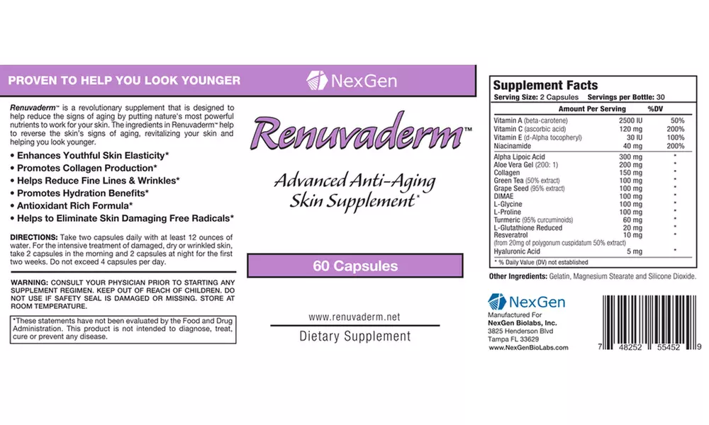 Renuvaderm Anti Aging Skin Supplement and Antioxidant - Second Medium