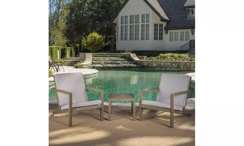 Lester Outdoor Acacia Wood Table with 2 Club Chair Set (3-Piece) - Primary Image