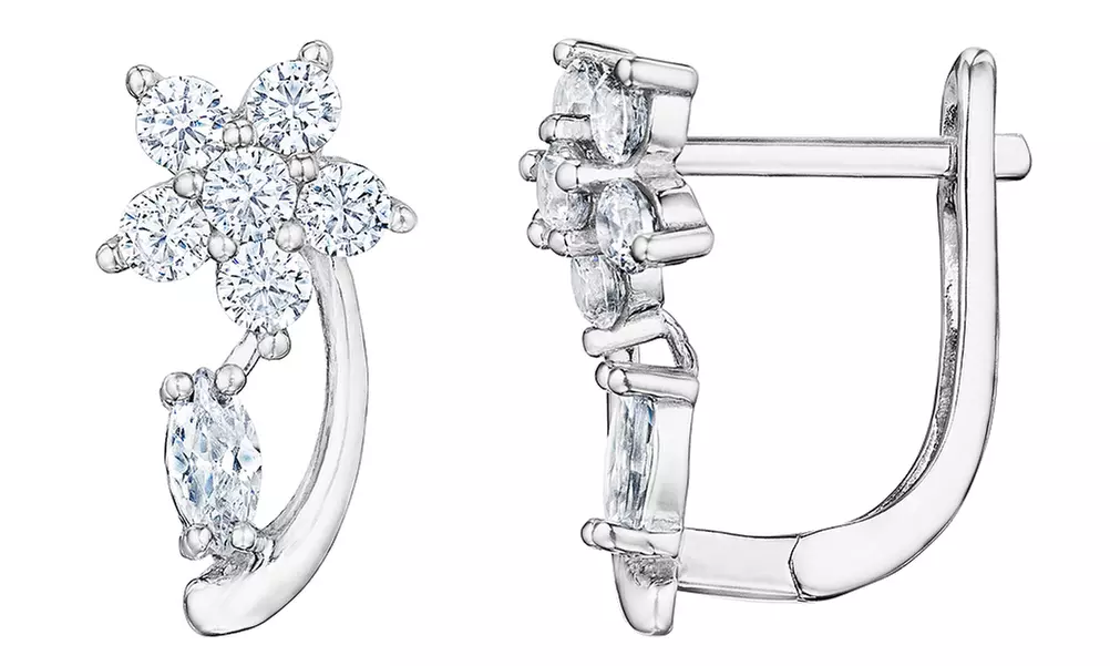 14kt White Gold Kids Leverback Flower Huggie by Dazzling Kiddos - Primary Image