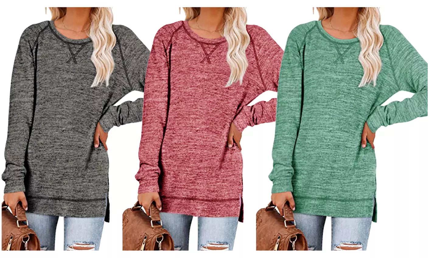 Haute Edition Women's Side Slit Cross Stitch Tunic Tee - Primary Image