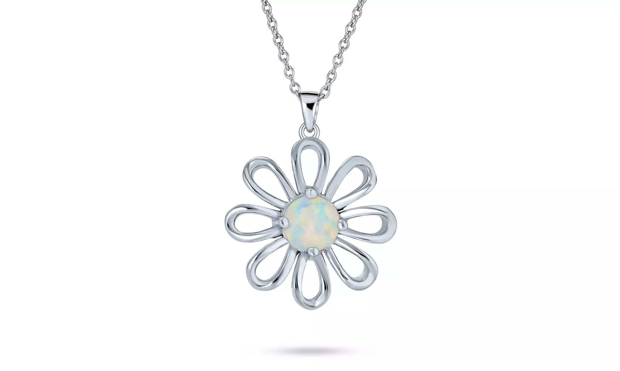 Daisy Flower White Created Opal Pendant Sterling Silver Necklace - Primary Image