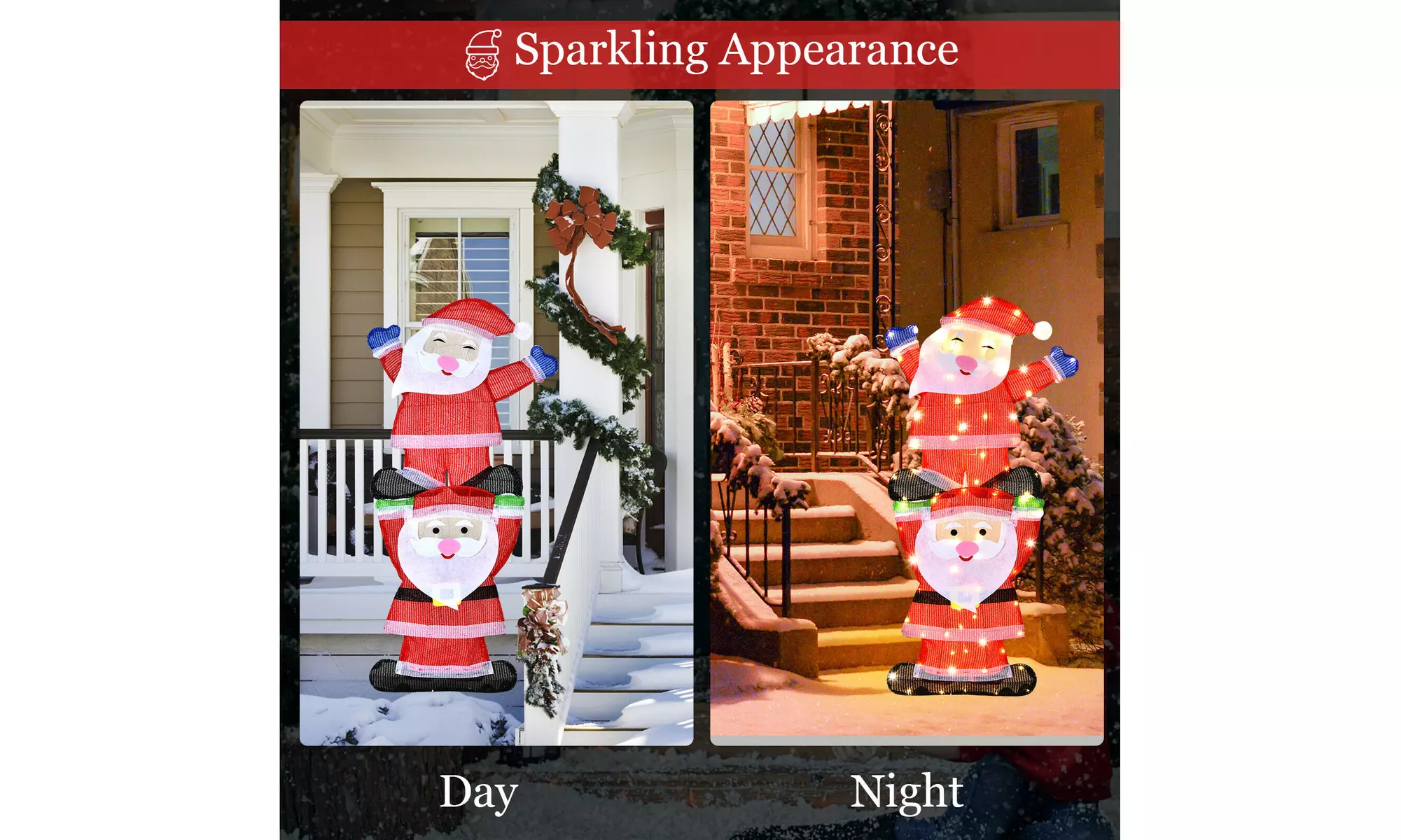 LED Double Santa Yard Sign Santa Christmas Decoration W/ String Lights & Stakes