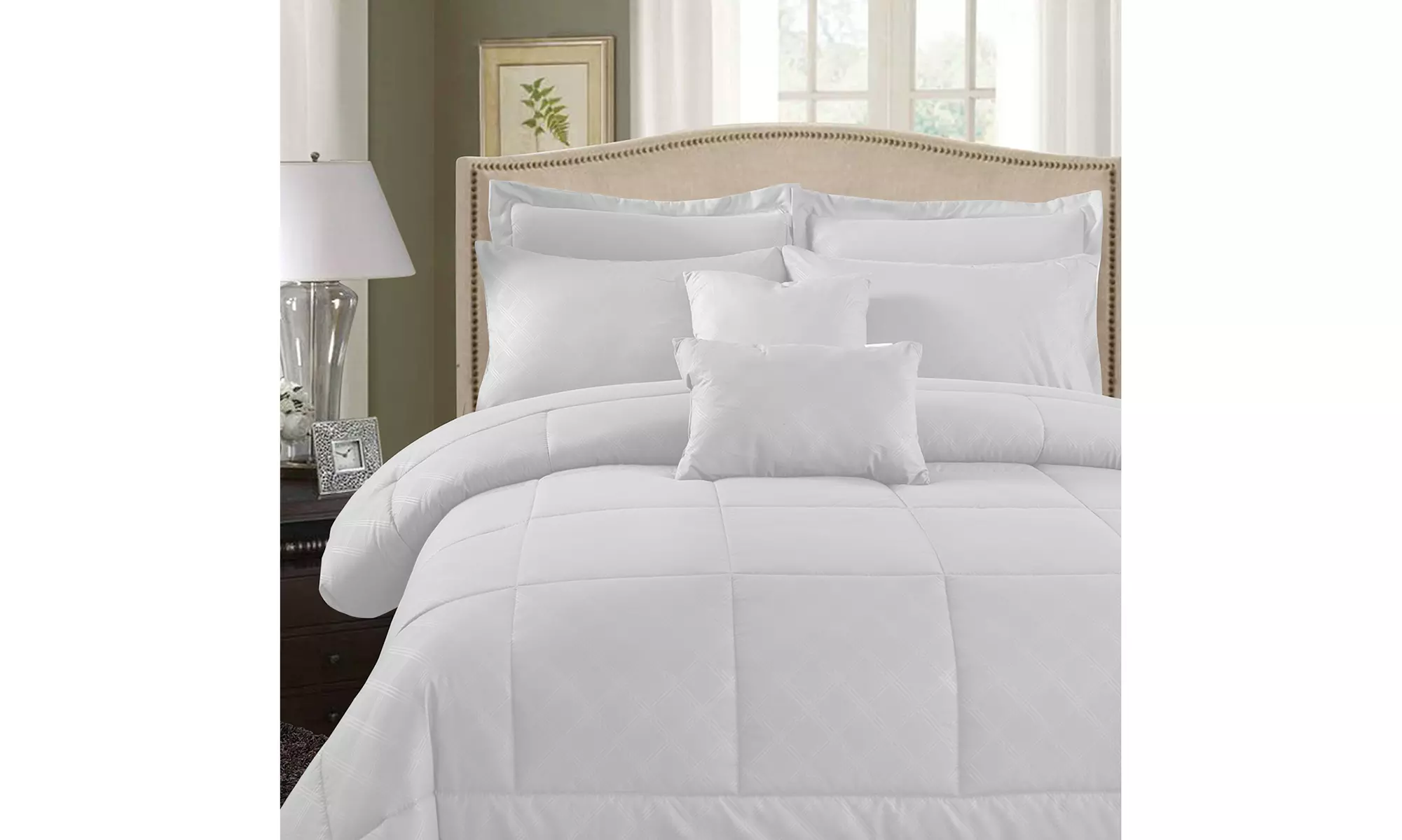 Diamond Printed Comforter Set Bed in A Bag(8 or 10 Piece)