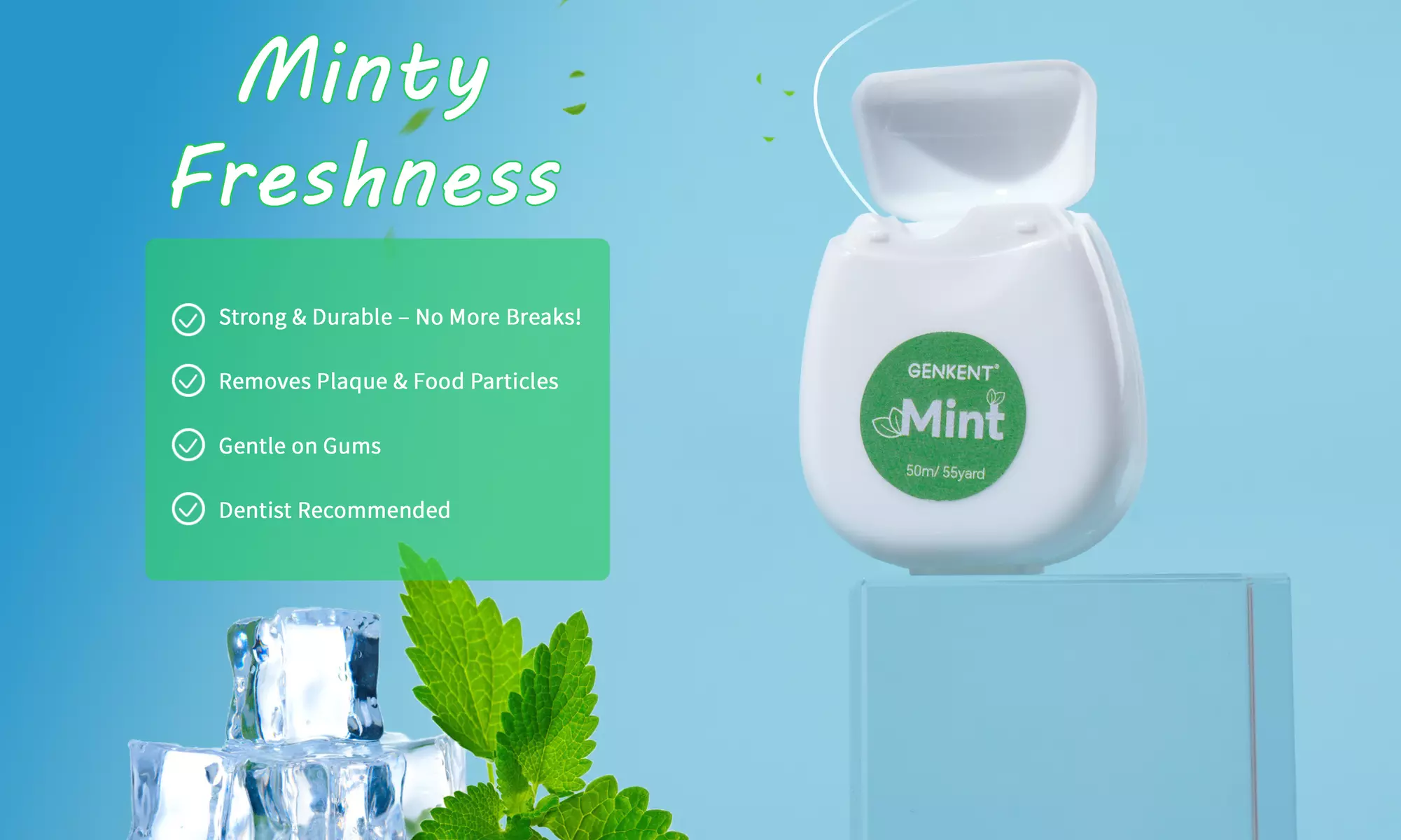 Cool Mint Waxed Dental Floss  for Removes Plaque and Food Debris 4 Packs