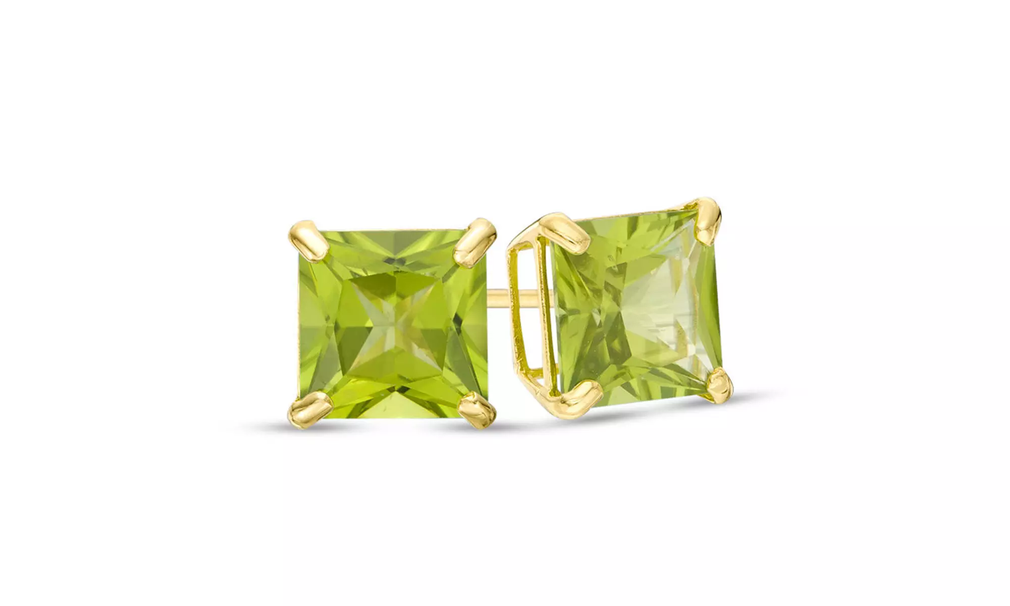 24k yellow Gold plated 4 Cttw Princess Peridot Stud Earrings. - Second Medium