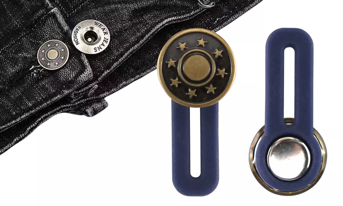 5 Pack No Sew Elastic Metal Jeans Retractable Button Pant Waistband Expander