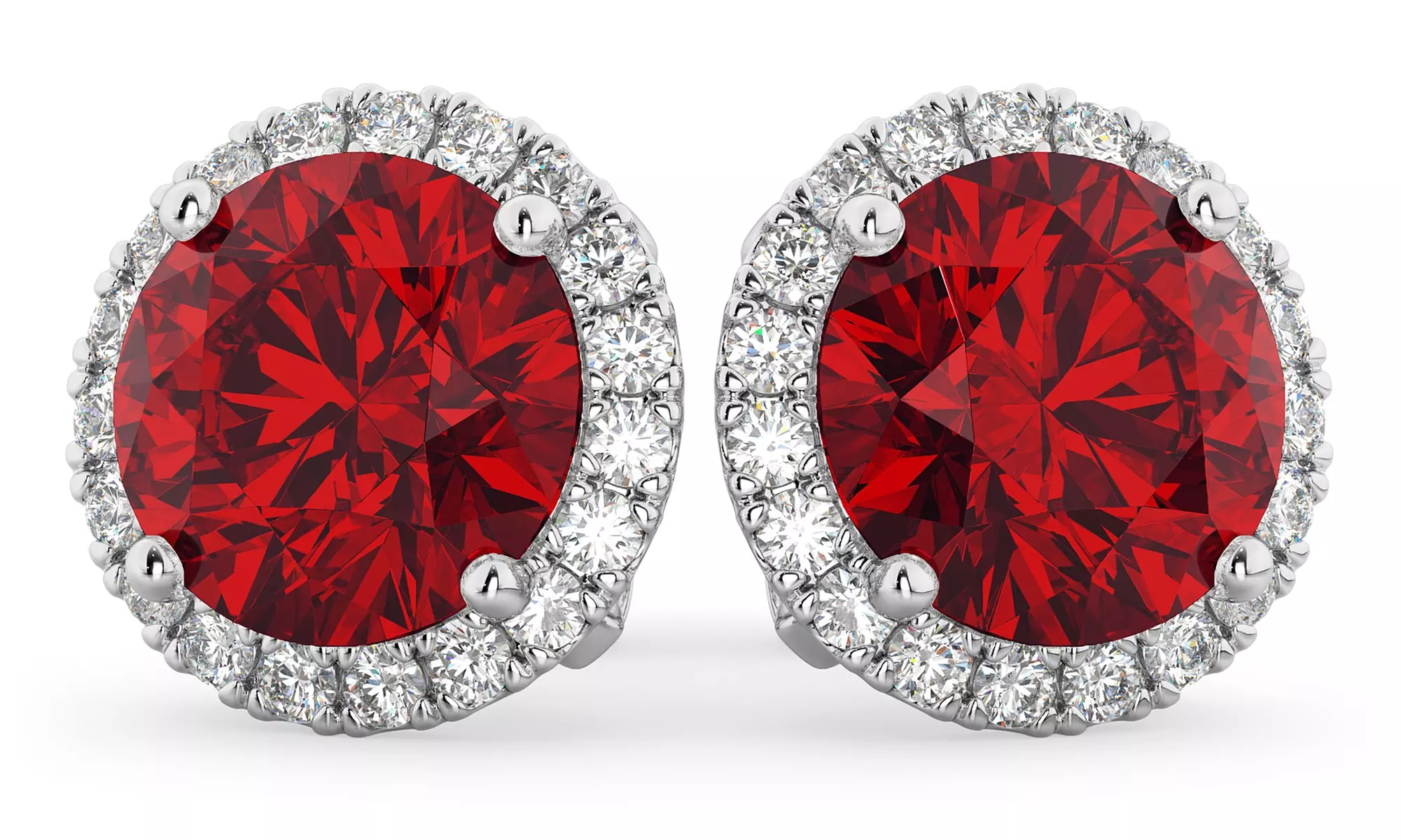 3.00 CTTW Ruby Halo Sterling Silver Studs