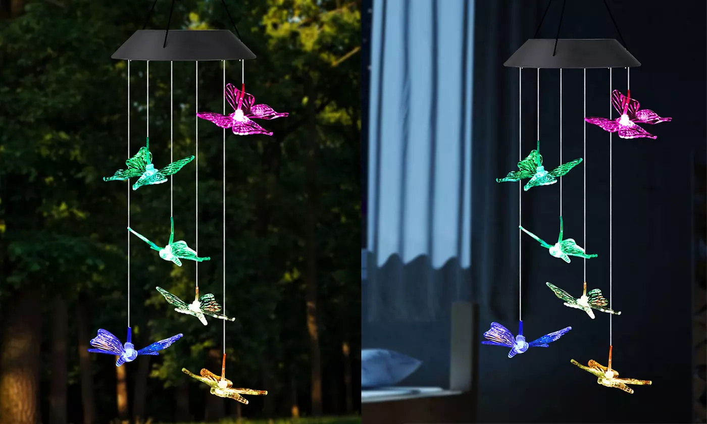 Solar Powered LED Hummingbird Wind Chime Light Color Changing Yard Garden Decor