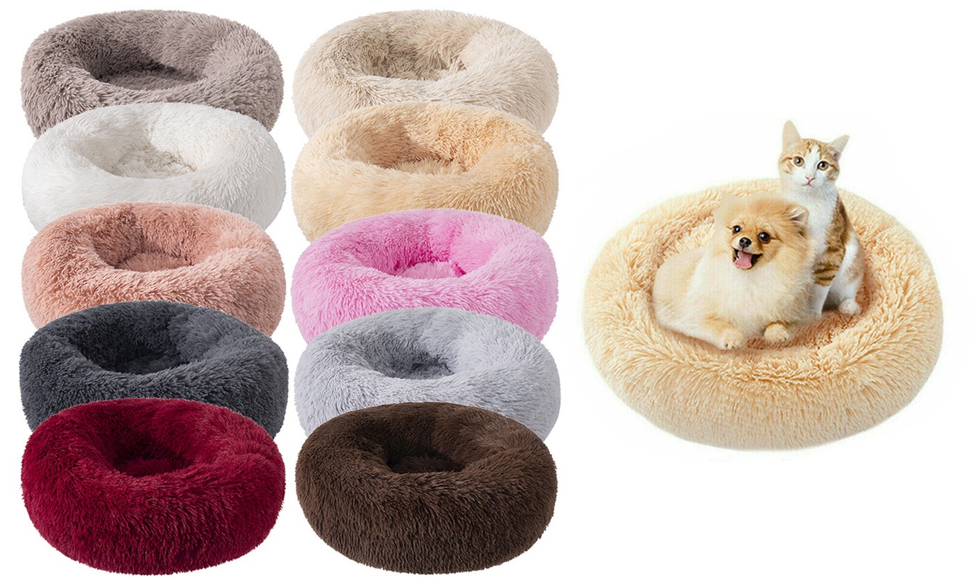 Pet Dog Cat Bed Donut Plush Fluffy Soft Warm Winter Cushion Mat Sleeping Kennel
