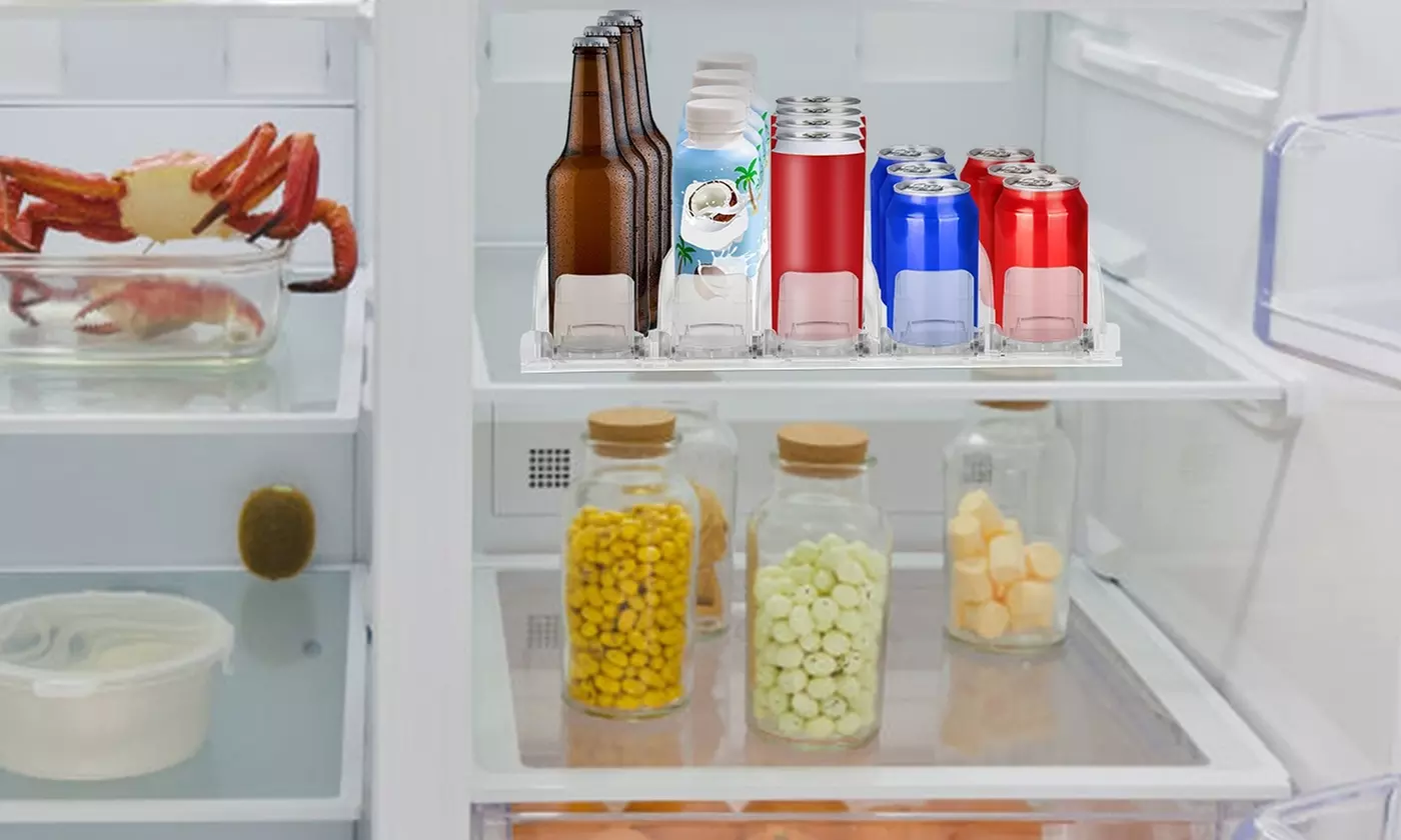 NewHome Drink Organizer for Fridge Drink Holder Spring Loaded Beverage Dispenser