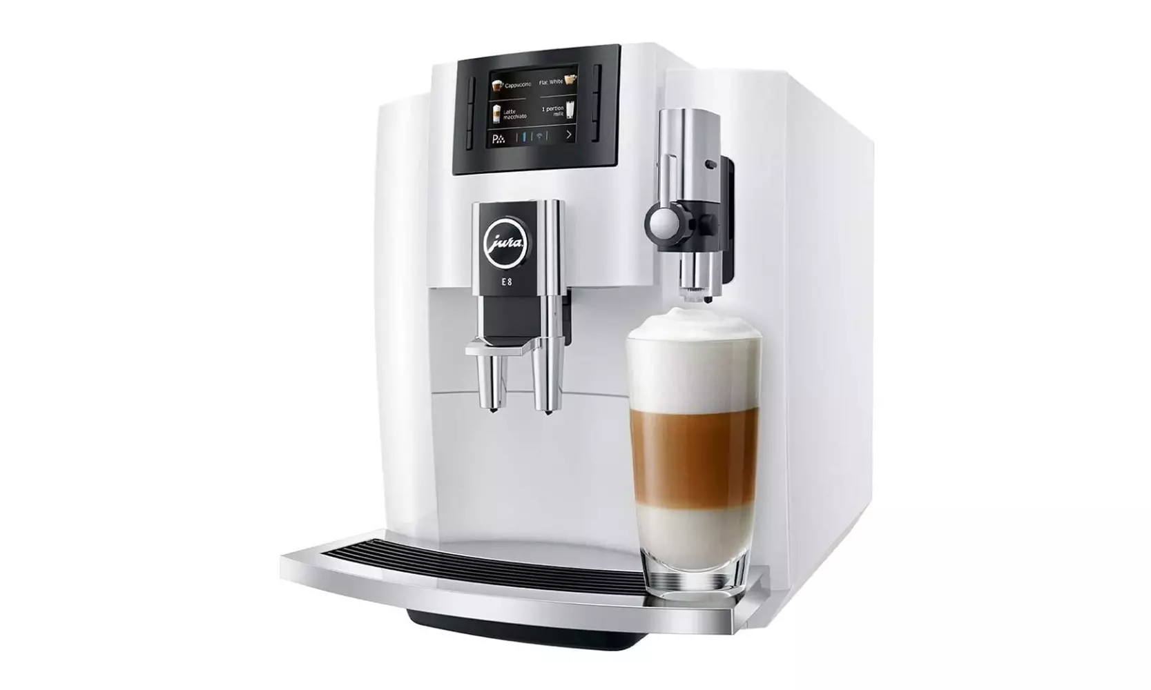 Jura E8 Automatic Espresso Machine (Piano White) w/ Milk Container and Filter - Second Medium