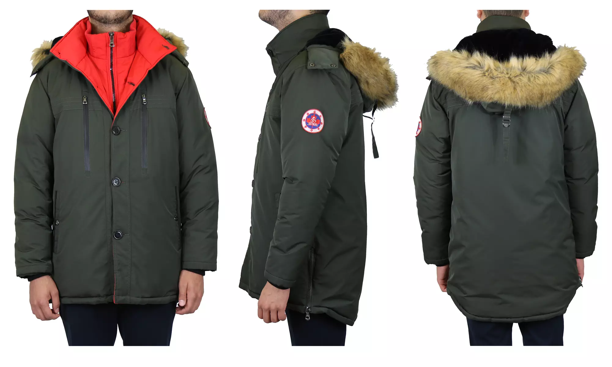 Spire By Galaxy Men's Heavyweight Double Layer Parka Jacket With Detachable Hood - Second Medium