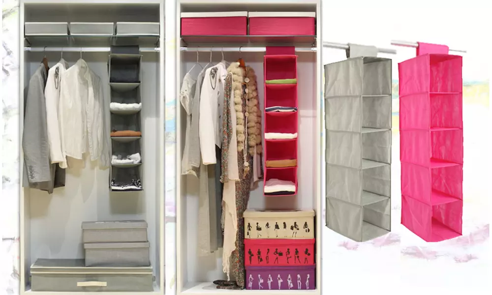5-Compartment Foldable Hanging Wardrobe Shelf Organizer - Primary Image