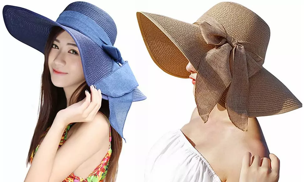 Womens 5 1/2" Big Bowknot Straw Hat Large Floppy Beach Cap Sun Hat - Primary Image