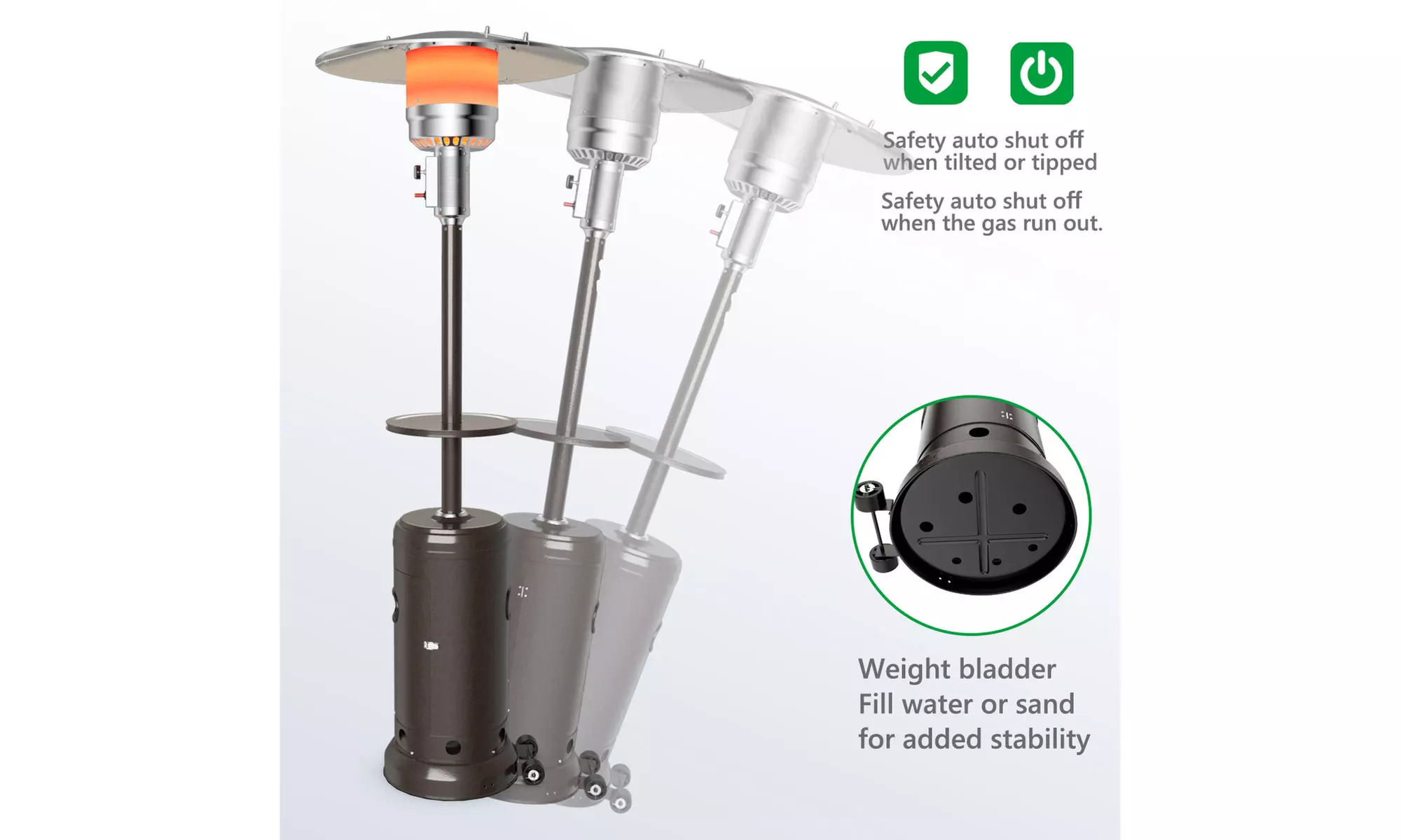 Outdoor Patio Heater Propane Standing LP Gas Steel W/Table & Wheels Silver