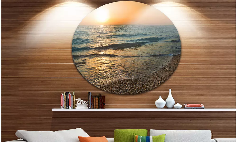 Gloomy Atlantic Beach Portugal' Seascape Metal Circle Wall Art - Primary Image