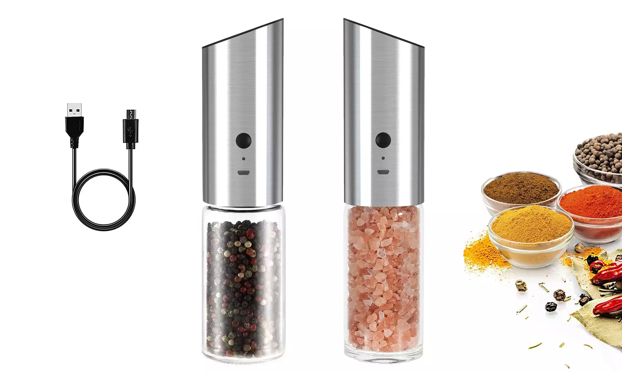 Electric Salt and Pepper Grinder USB Rechargeable Automatic & Adjustable Mill - Primary Image