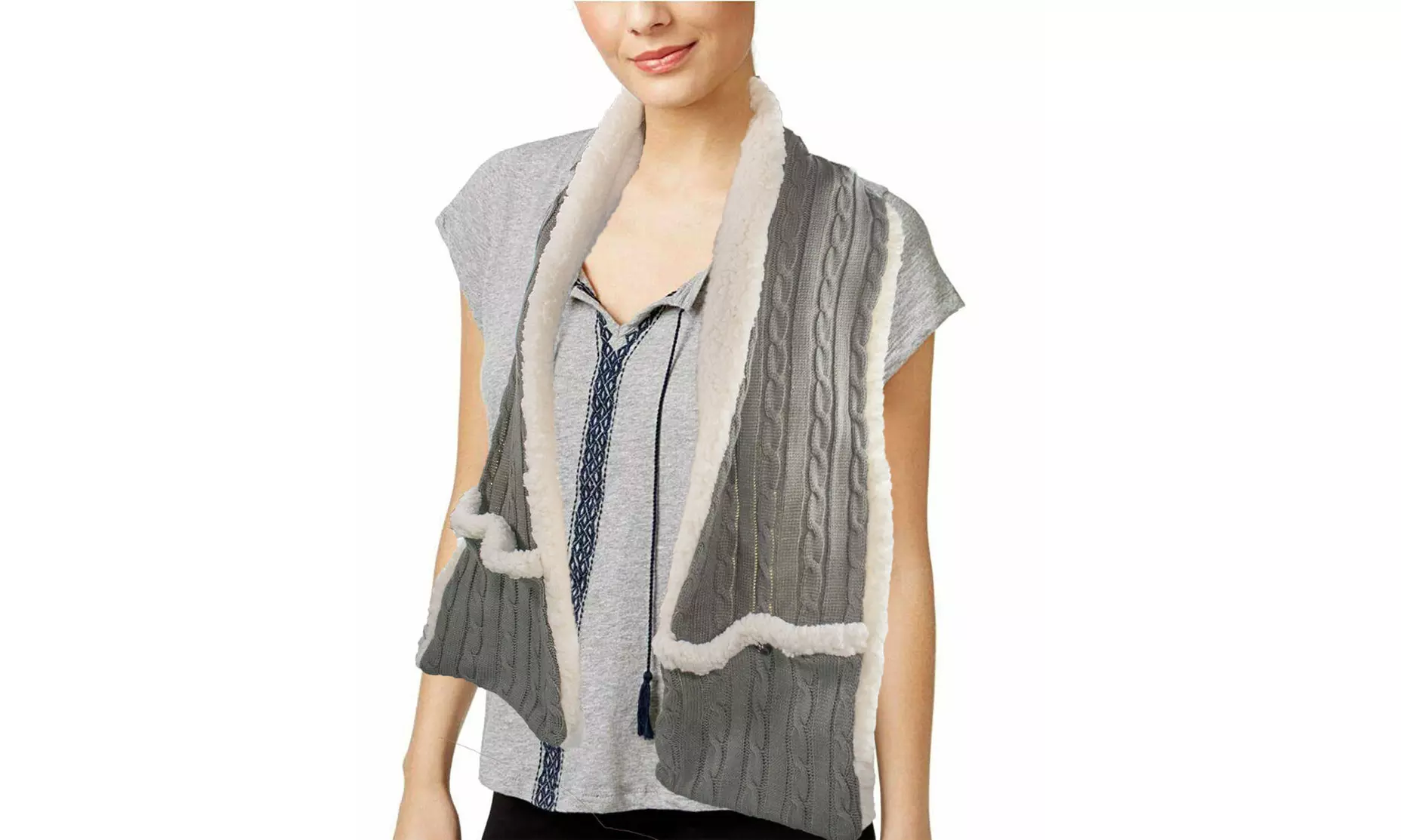 Fleece Shawl Pattern Cuddle Wrap With Pockets PAVILIA Oversize