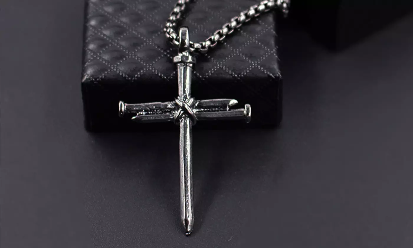 Stainless Steel Nail Cross Pendant Necklace with 24 Inch Chain