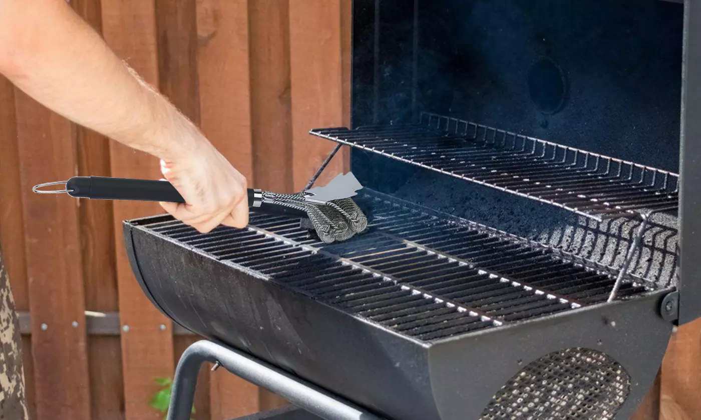 iMounTEK 16.5" Stainless Steel Triple Head BBQ Grill Cleaning Brush w/ Scaper
