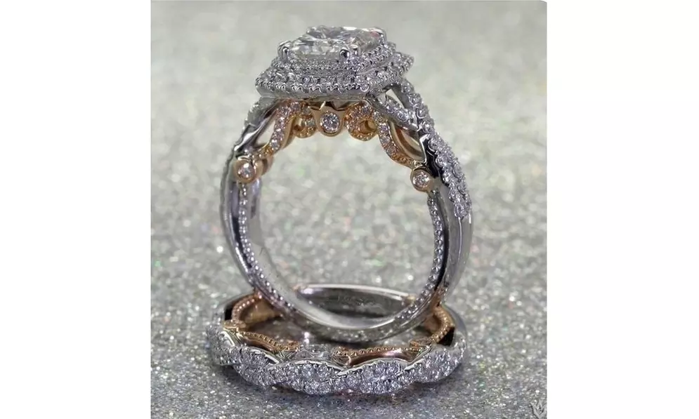 925 Sterling Silver 18K Gold Square Cut White Sapphire Gemstone Diamond Rings - Second Medium