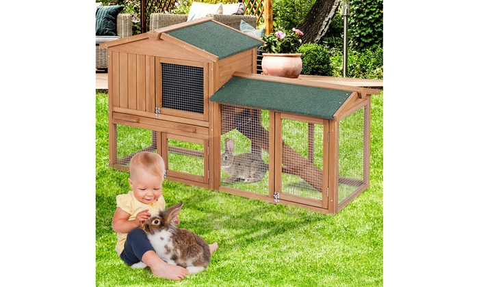 58 Large Wooden Rabbit Hutch Chicken Coop Bunny Animal Hen Cage