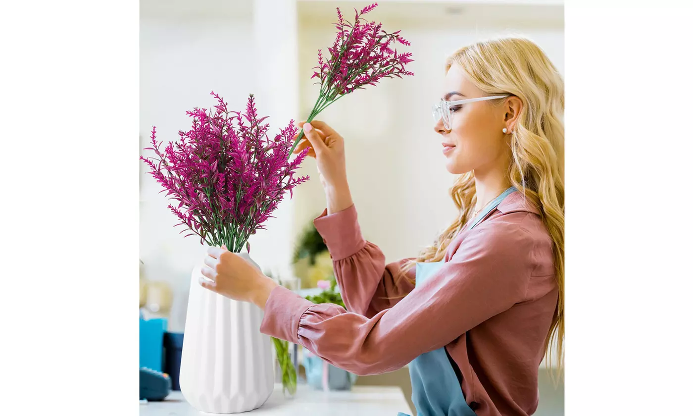 ItBelongs2U 8-Pack UV Resistant Artificial Lavender Flowers Faux Plastic Plants