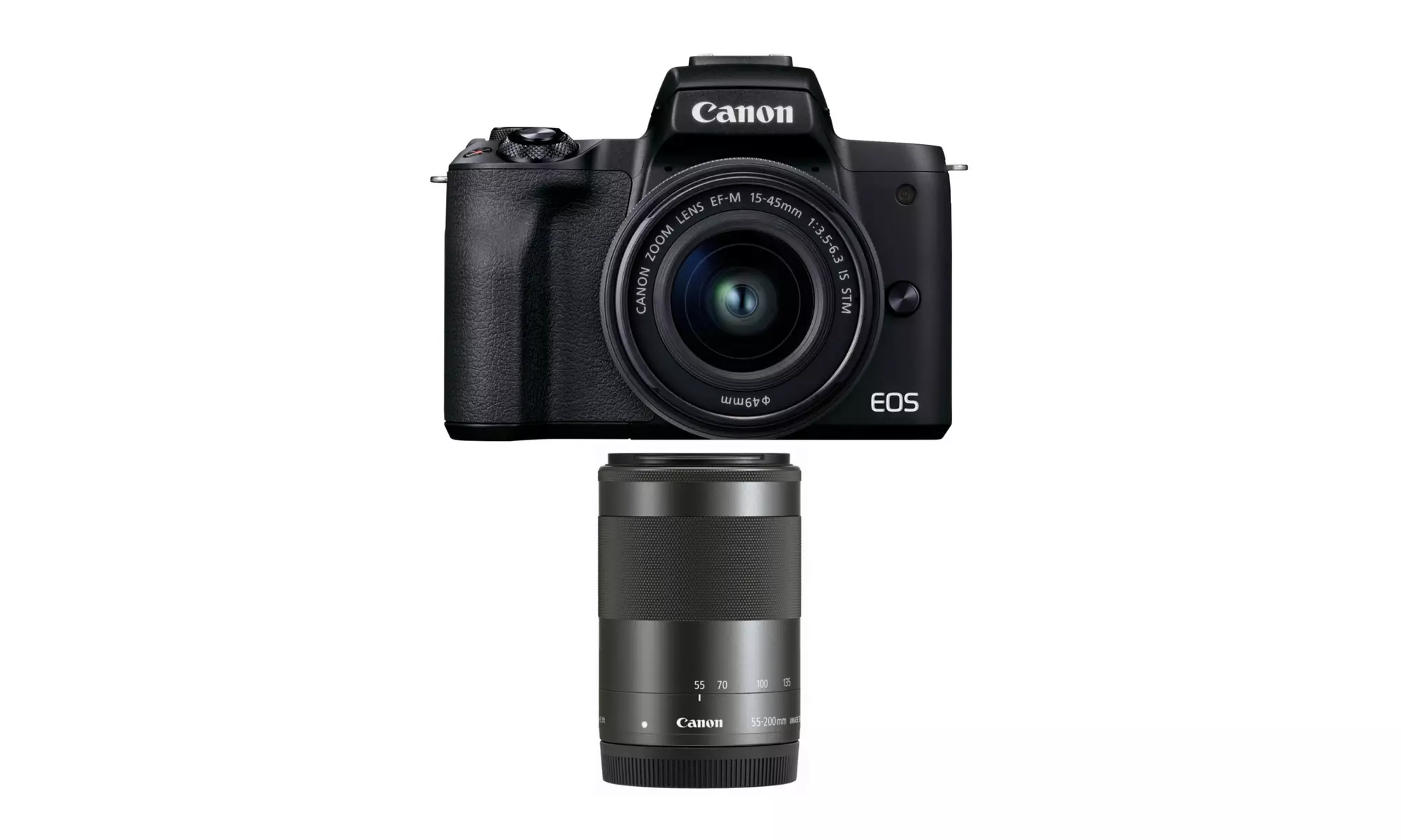 Canon EOS M50 Mark II Mirrorless Camera with 15-45mm and 55-200mm Lenses (Black) - Primary Image