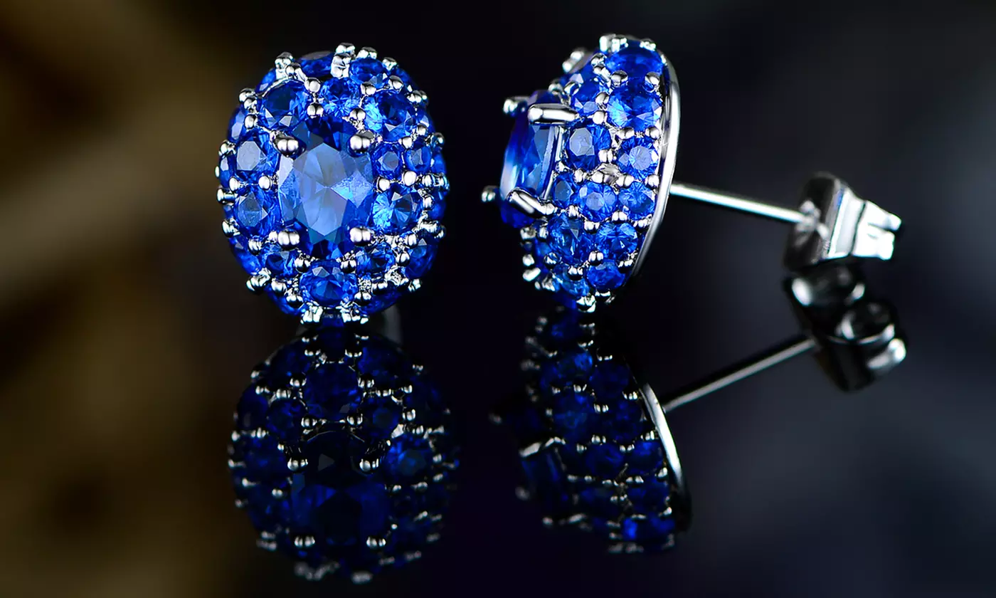 Lab-Created Blue Sapphire Cluster Stud Earrings  - Primary Image