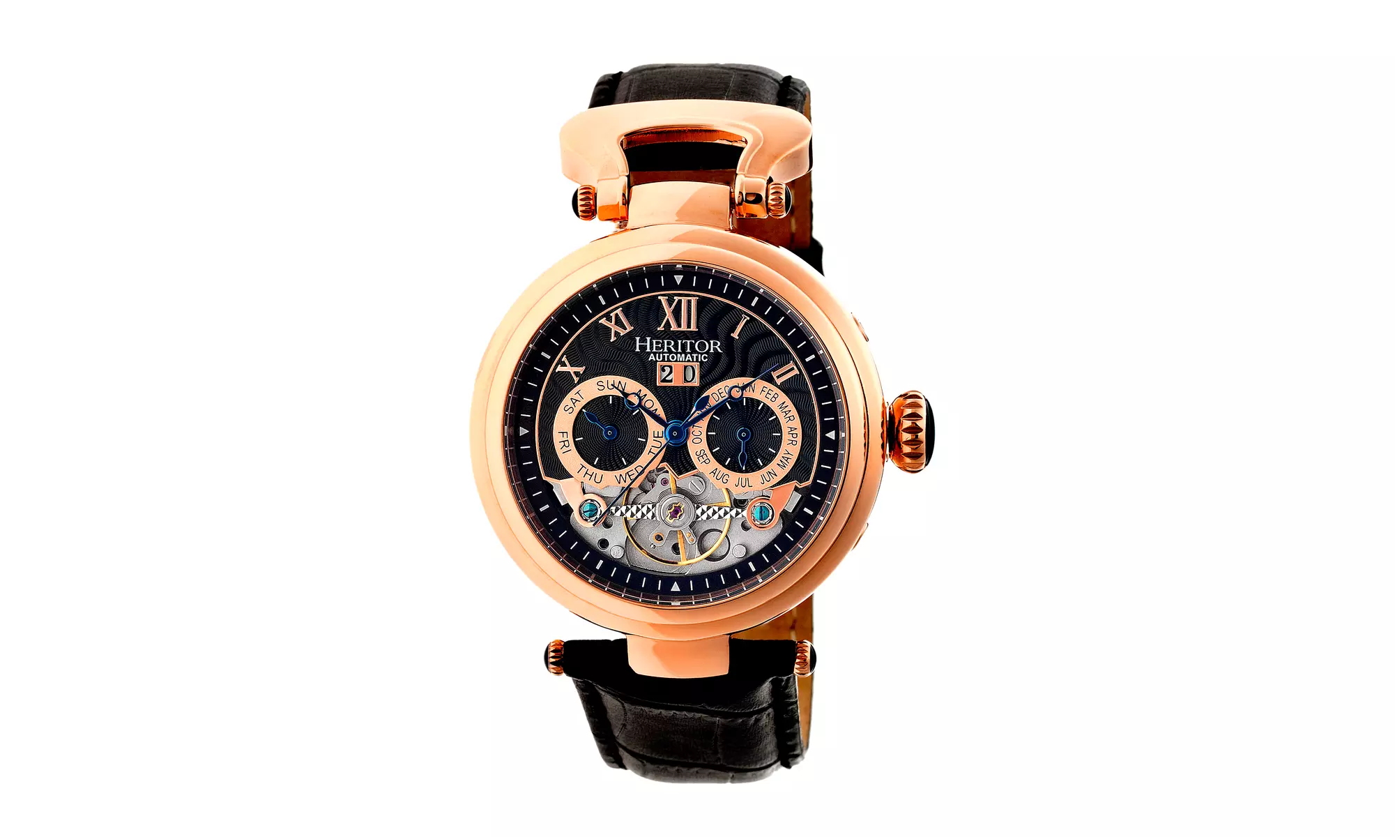 Heritor Automatic Ganzi Semi-Skeleton Genuine Leather Watch