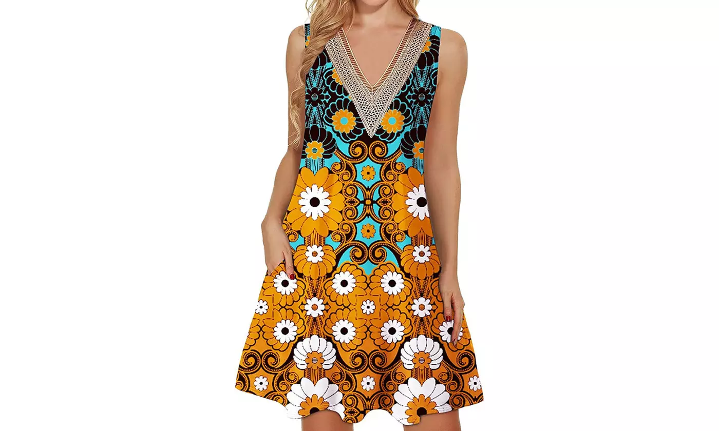 Bohuma Tank Dresses for Women Sleeveless Floral Beach Sundress with Pockets