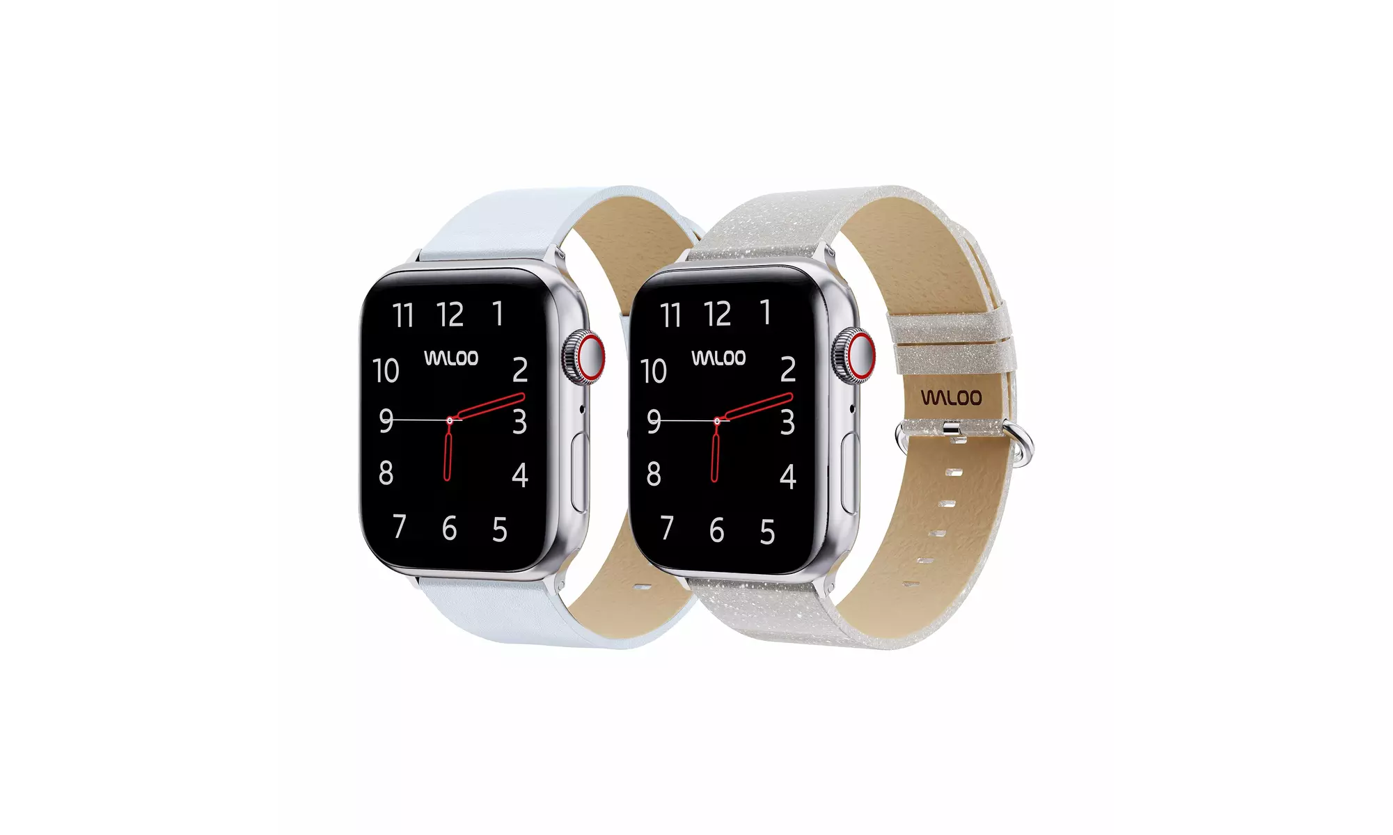 Waloo 2-Pack Leather Grain and Shiny Brilliance Apple Watch Bands