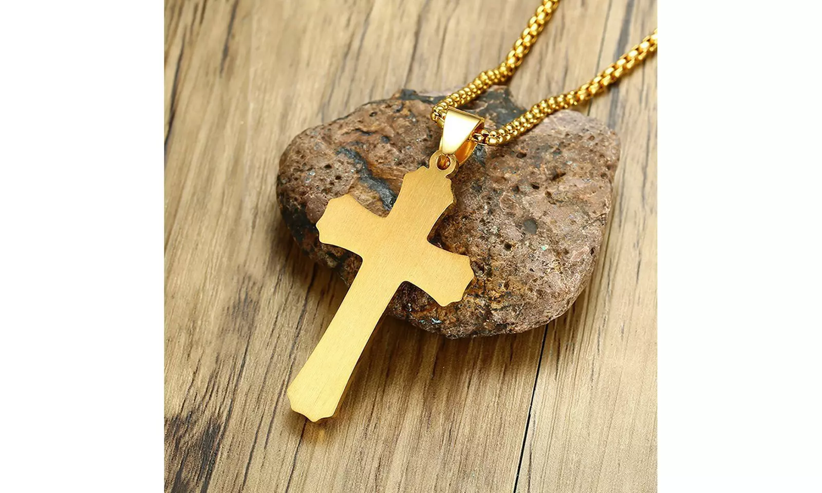 Punk Big Cross Pendant Men Necklace Cz Stainless Steel Rocky Jewelry - Primary Image