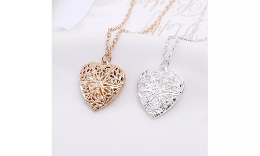 Italian Sterling Silver Plated Heart Locket Chain Necklace - Primary Image