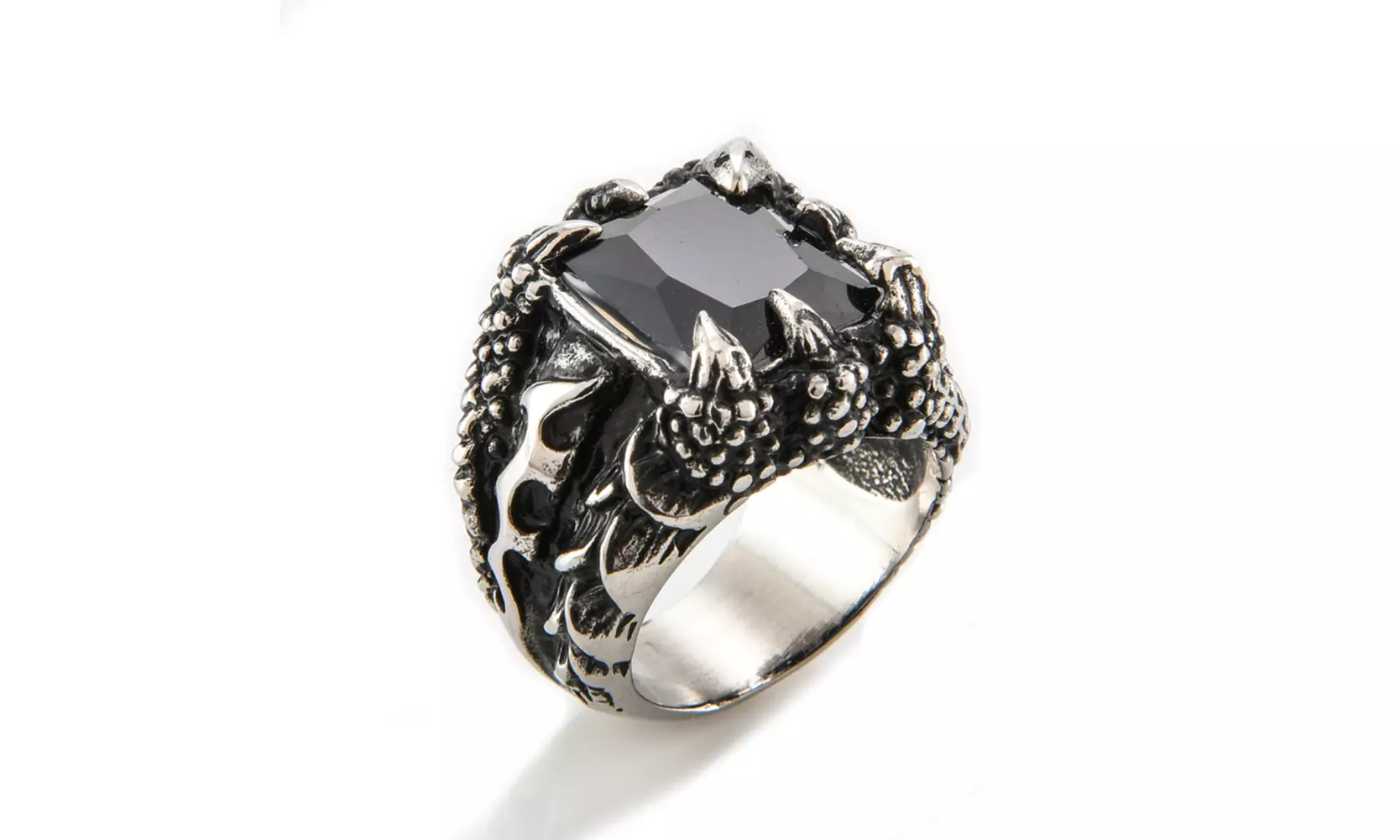 US 2 Pack Mens Stainless Steel Biker Black Onyx Dragon Claw Ring For Men