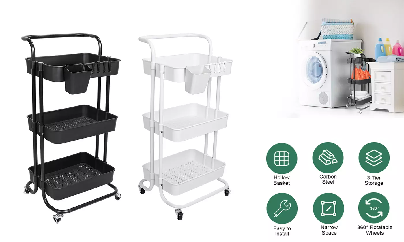NewHome 3-Tier/4-Tier Rolling Storage Cart Mobile Shelving Unit Utility Cart