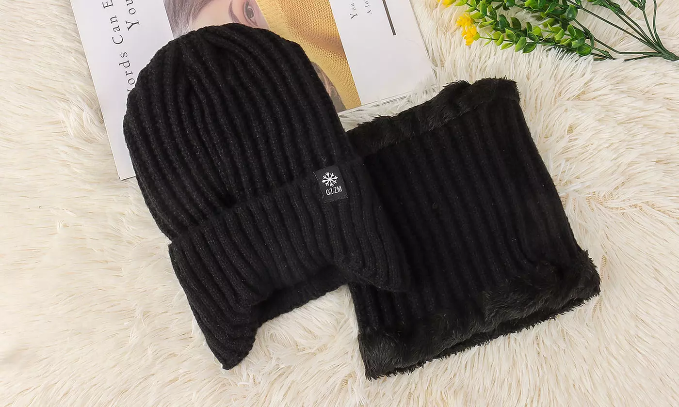 Men's Knit Winter Beanie Hat & Scarf Set 