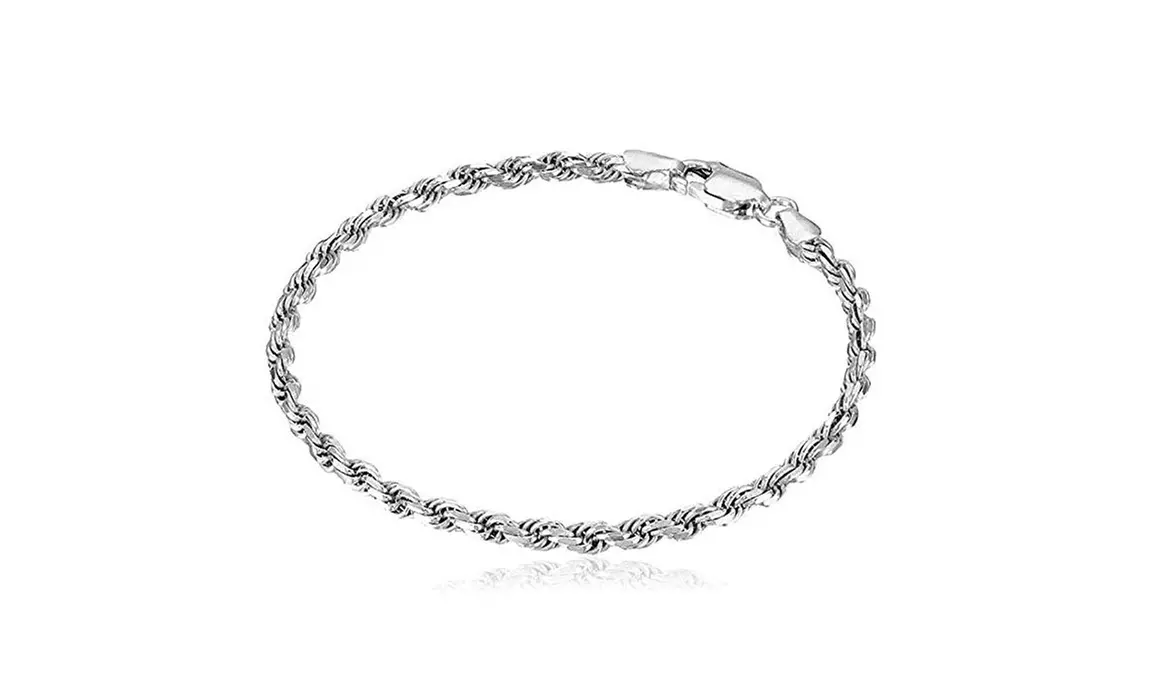 Italian Solid Sterling Silver 4MM Rope Chain Bracelet 8" or 9"