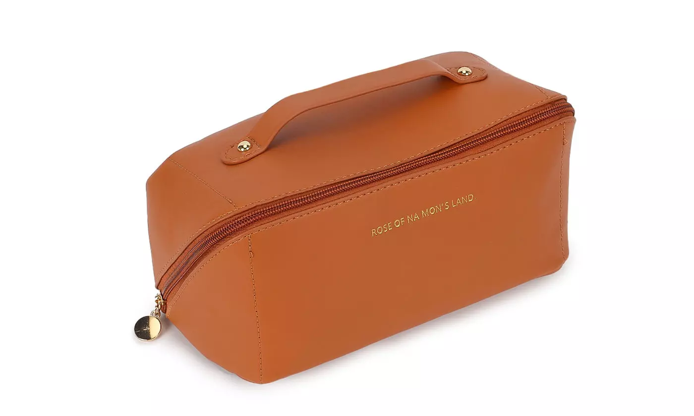 PU Leather Travel Wide-Open Toiletry Bag Makeup Large Capacity Organizer