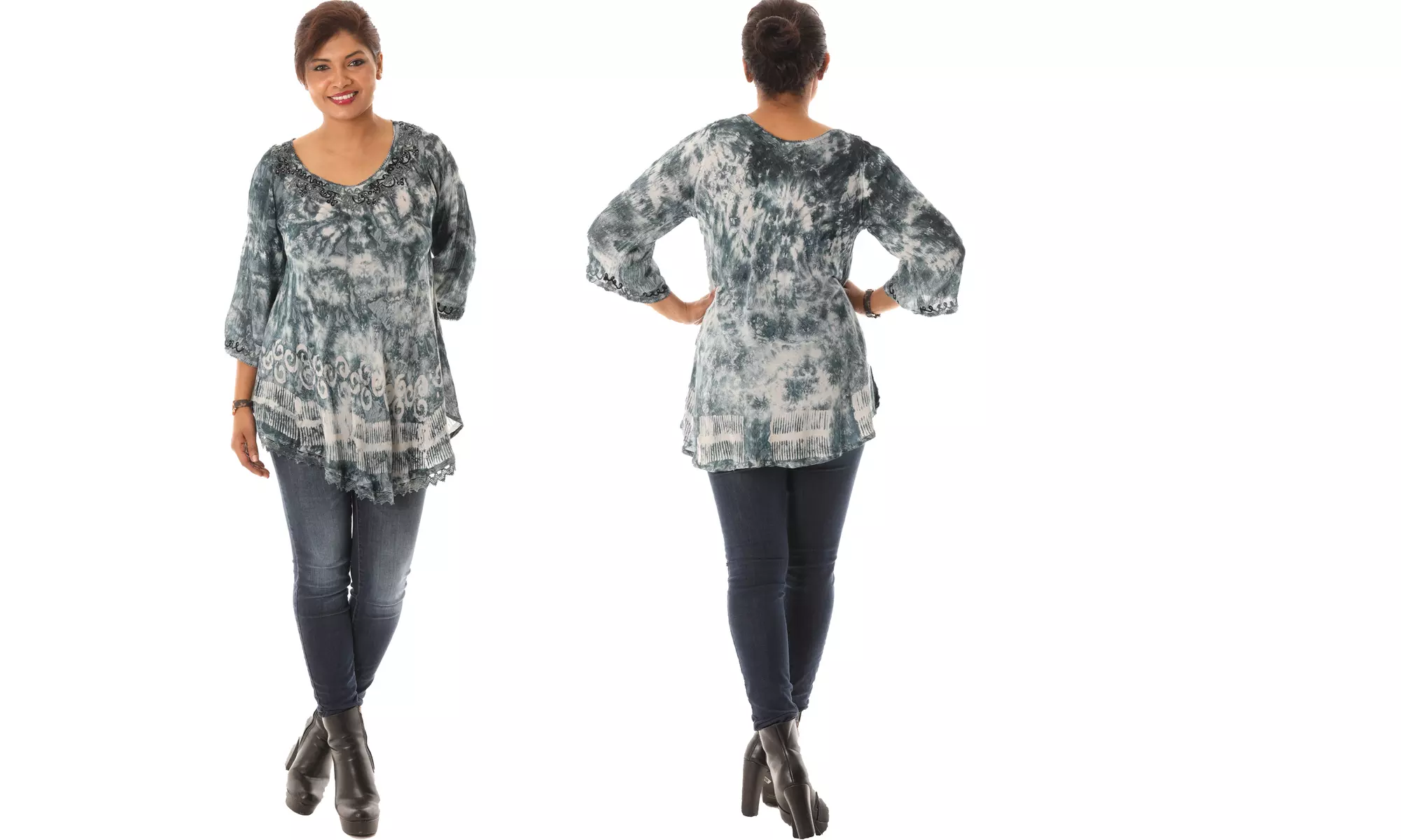 Women's Tie-Dye Embroidered Blouse Top (Also In Plus Size)