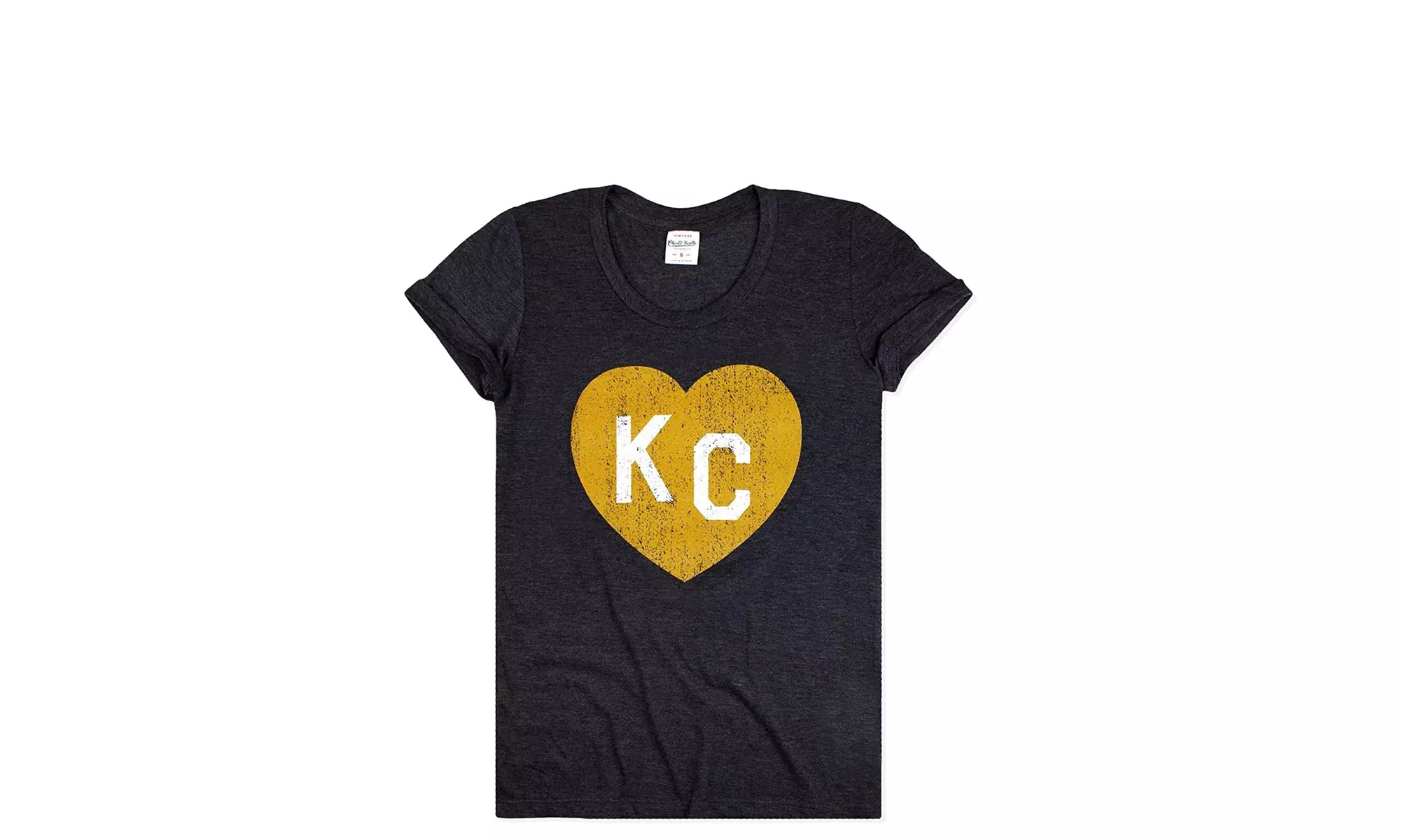 Charlie Hustle Womens Vintage Black & Gold Missouri KC Heart T-Shirt - Primary Image