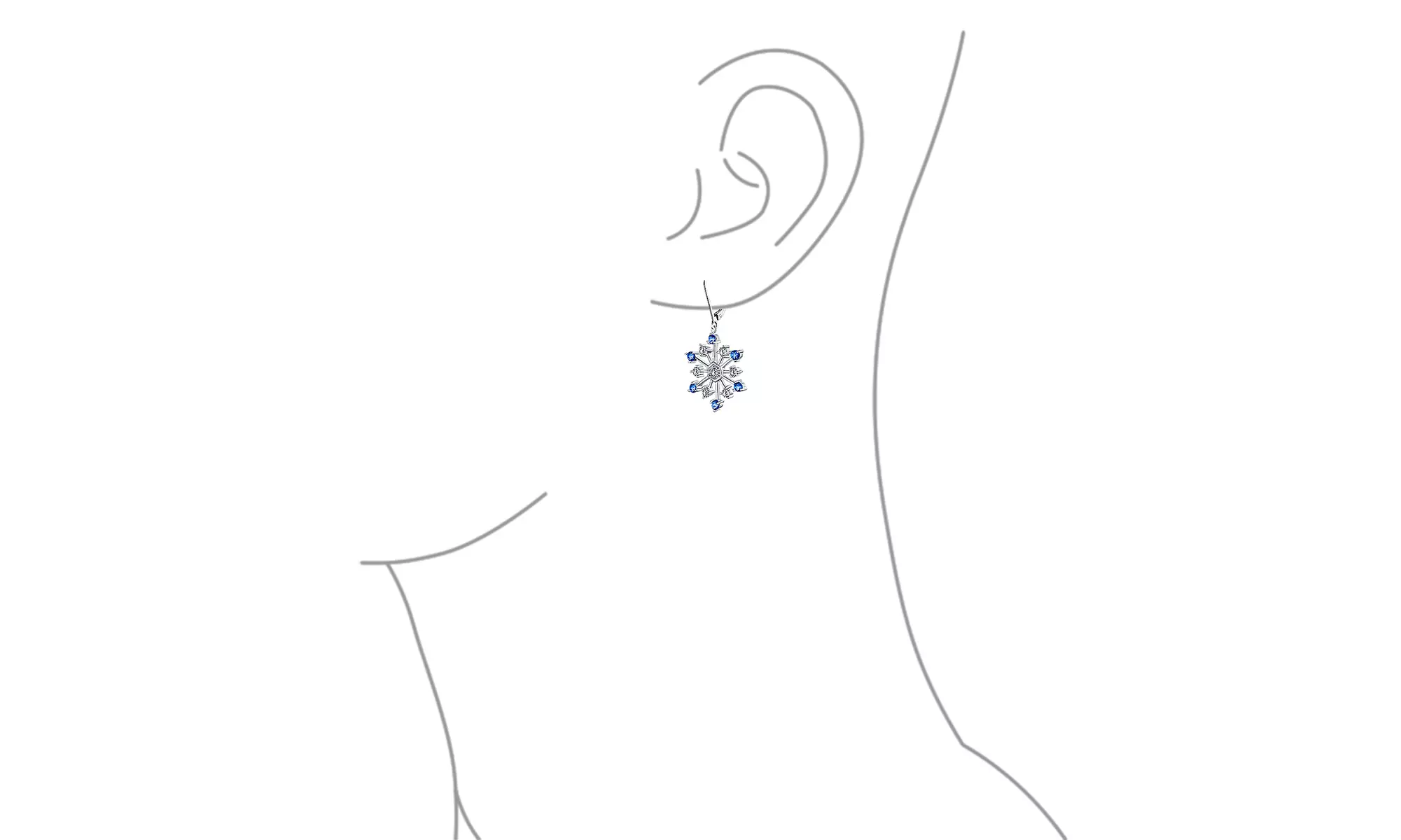 Winter Snowflake Drop Earrings Blue Cubic Zirconia CZ Silver Plated - Second Medium