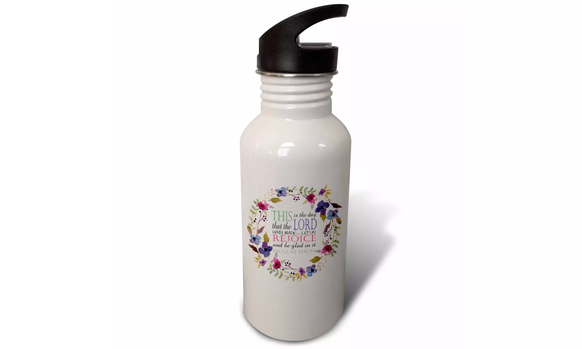 Straw Water Bottle Psalm 118 Floral Wreath This is the Day the Lord Has Made - Second Medium