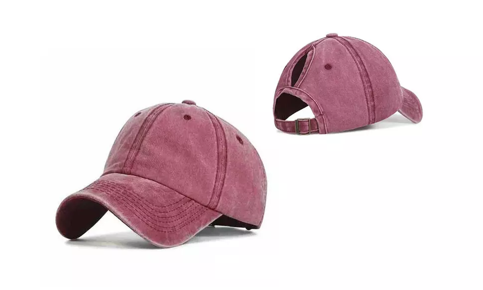 Distressed Wash Ponytail Baseball Dad Hat Cap