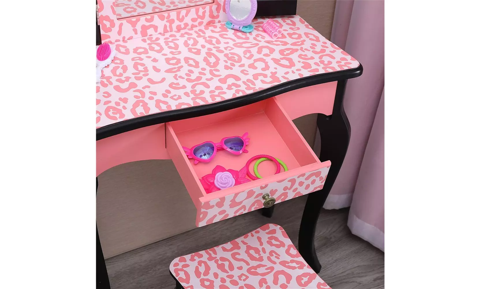 Kids' Vanity Table & Stool Set with 3 Mirrors Princess Makeup Dressing Table - Second Medium