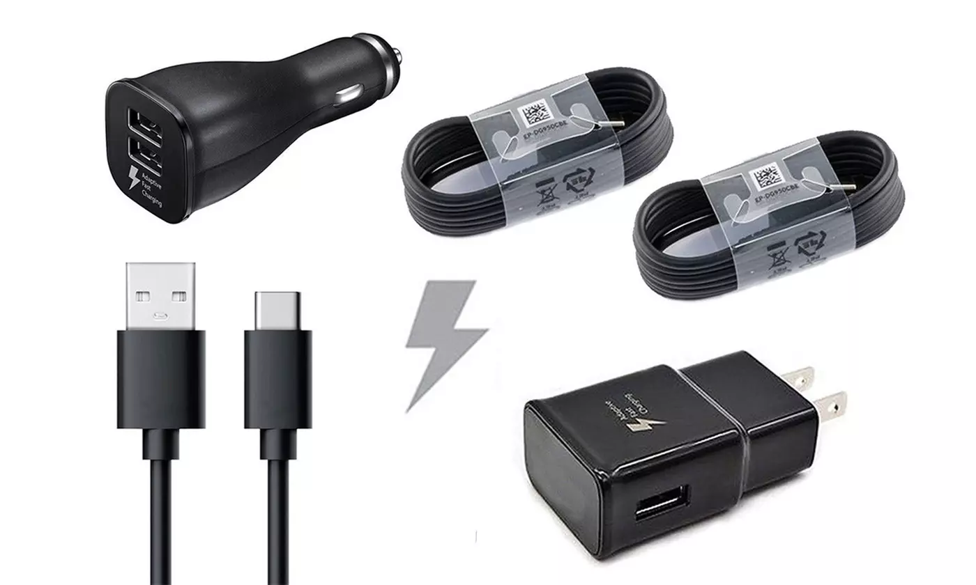 USB Type C Cables Adaptive Fast Dual Car Charger for Samsung Galaxy S8 S9 Note 9