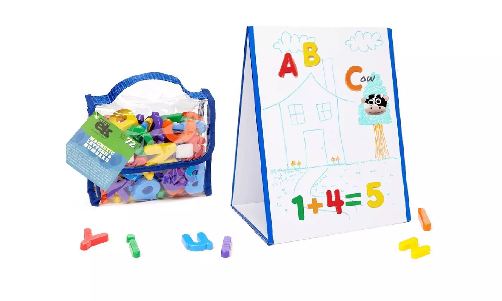 EduKid Toys Tabletop MAGNETIC EASEL & WHITEBOARD (2 Sided) & 72 Magnetic LETTERS - Primary Image