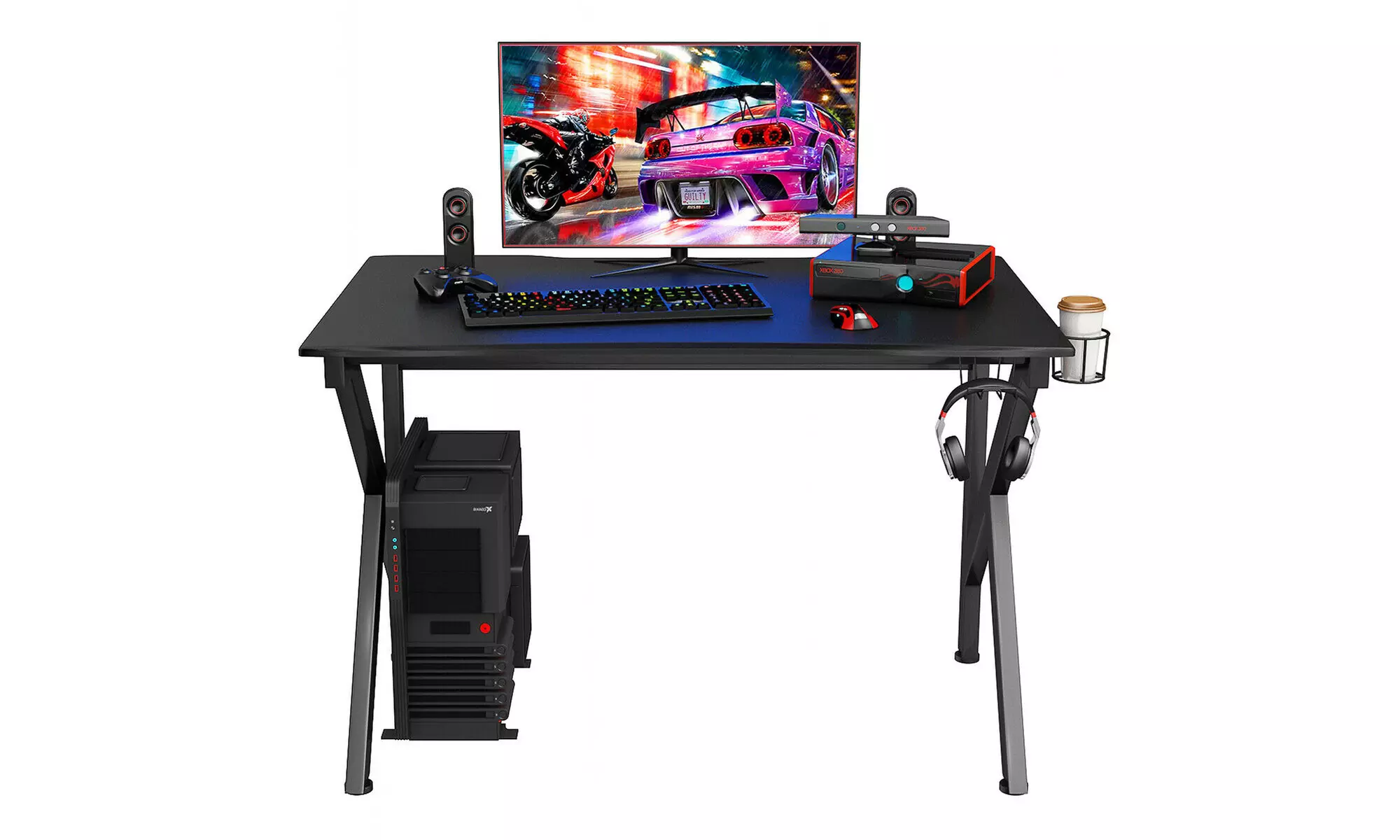 K-Shaped Gaming Desk Computer Table E-Sports W/ Cup Holder Hook - Primary Image