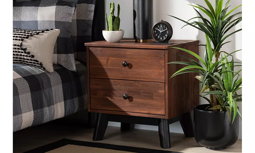 Calla Brown and Black Oak Finished 2-Drawer Wood Nightstand - Primary Image