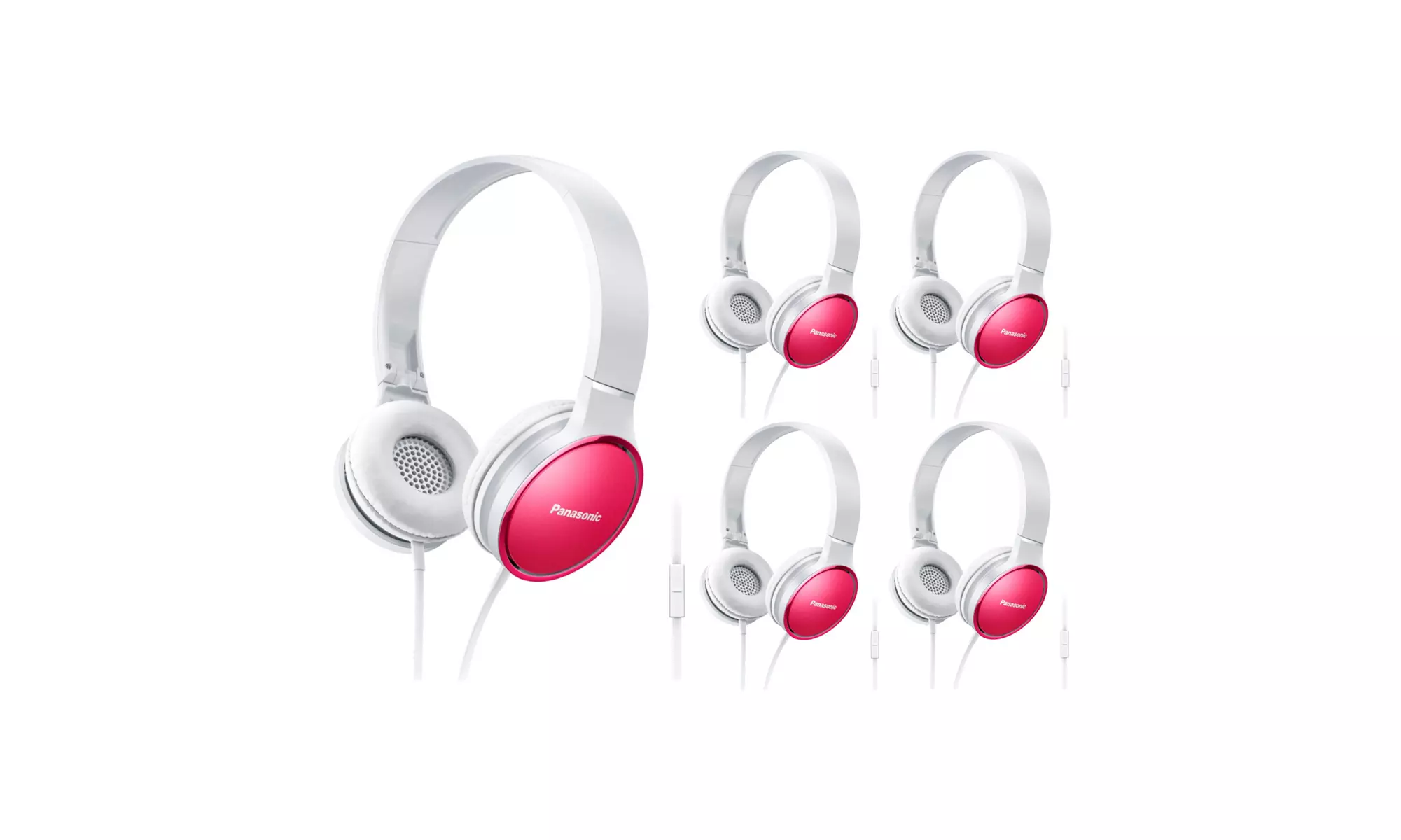 Panasonic RP-HF300M-P On-Ear Stereo Headphones with Mic (Pink, 5-Pack) - Primary Image